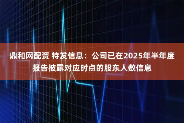 鼎和网配资 特发信息：公司已在2025年半年度报告披露对应时点的股东人数信息